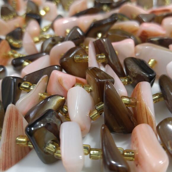 Vintage Japan 5 Strand Shell Glass Beads Necklace, 1950s, 17" - Picture 3 of 10